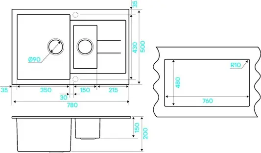 Мойка кухонная KUCHENSTERN PLAT 60-2 207AN20 Антрацит фото 3