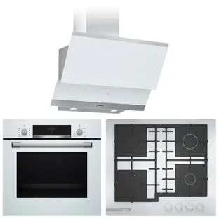 Bosch (варочная панель PNP6B2B92R + духовой шкаф HBF534EW0R + вытяжка DWK065G20T)