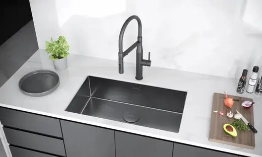 Мойка кухонная KUCHENSTERN KRAFT 80 504GM50 Вороненая сталь фото 2