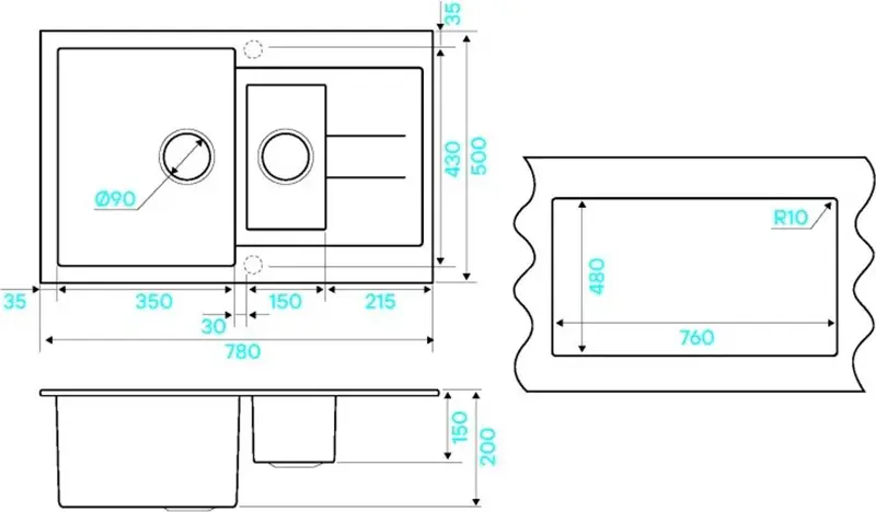 Мойка кухонная KUCHENSTERN PLAT 60-2 207AN20 Антрацит фото 3 Мойка кухонная KUCHENSTERN PLAT 60-2 207AN20 Антрацит фото 3