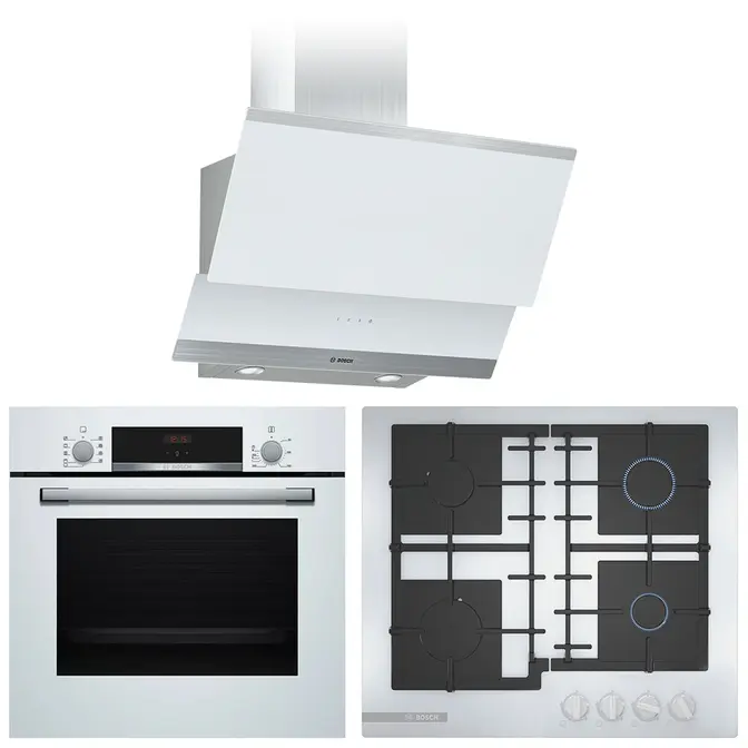 Bosch (варочная панель PNP6B2B92R + духовой шкаф HBF534EW0R + вытяжка DWK065G20T)