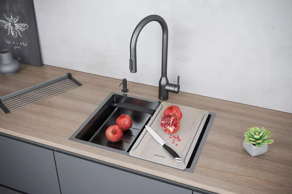 Мойка Paulmark NEXT-MULTI SINK 58 UNI PM785845-GM вороненая нерж.сталь фото 7 Мойка Paulmark NEXT-MULTI SINK 58 UNI PM785845-GM вороненая нерж.сталь фото 7
