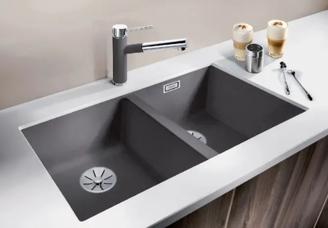 Мойка Blanco SUBLINE 350/350-U SILGRANIT отводная арматура InFino®