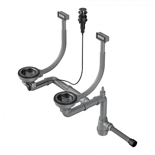 Арматура для двухчашевых моек WK-2-GM-A с прямоуг. переливами, декор.решетками и клапаном-автома(арт.4956496)