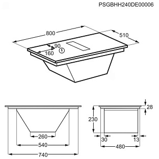 Индукционная стеклокерамич. панель с вытяжкой AEG TH84CB03CB