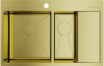 Мойка Akisame 78-2-LG-L нерж.сталь/светлое золото(арт.4973087)